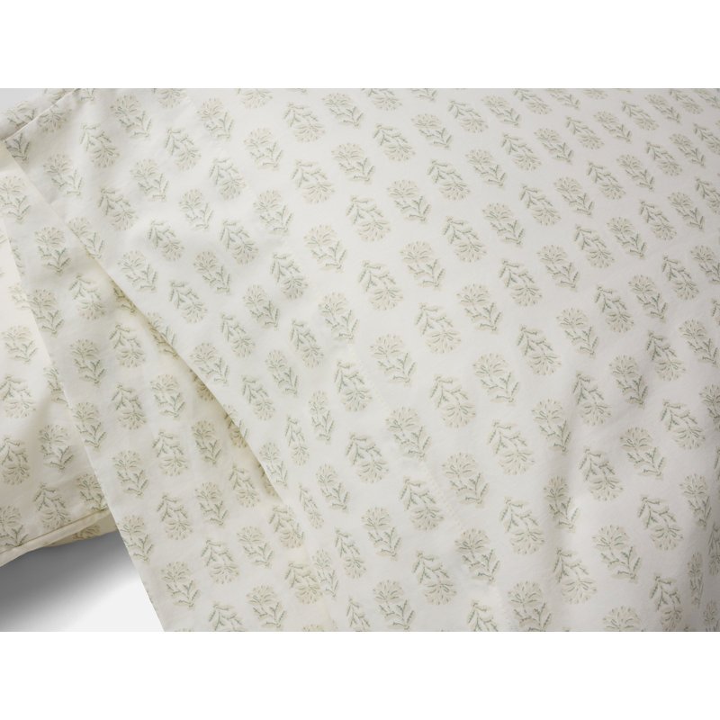 Organic Print Percale Floral Pillow Case, Standard/Queen, Seafoam Chrysanthemum