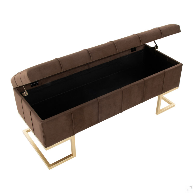 Banc de rangement en acier doré et velours brun