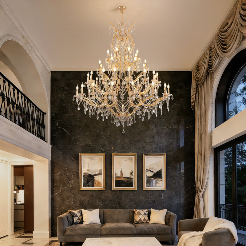 49 - Light Large Modern Maria Theresa Crystal Chandeliers, Brushed Gold