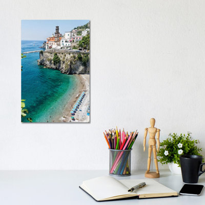 High Angle View Of A Beach At The Amalfi Coast, Atrani, Campania, Italy by George Oze - Wrapped Canvas Print