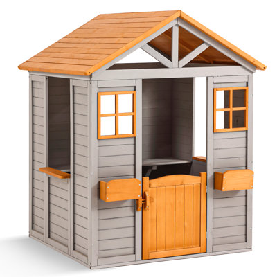 KizzParnrr Wooden Outdoor Kids Playhouse with Play Kitchen, Half Door Windows, and Toys PlaySet for Backyard Play