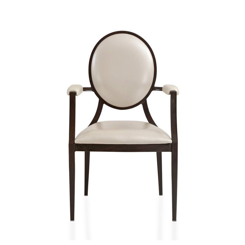 Fauteuil de salle à manger Leisuremod Flaco, structure en aluminium transfert de bois entièrement assemblée, siège en cuir blanc perle résistant aux taches