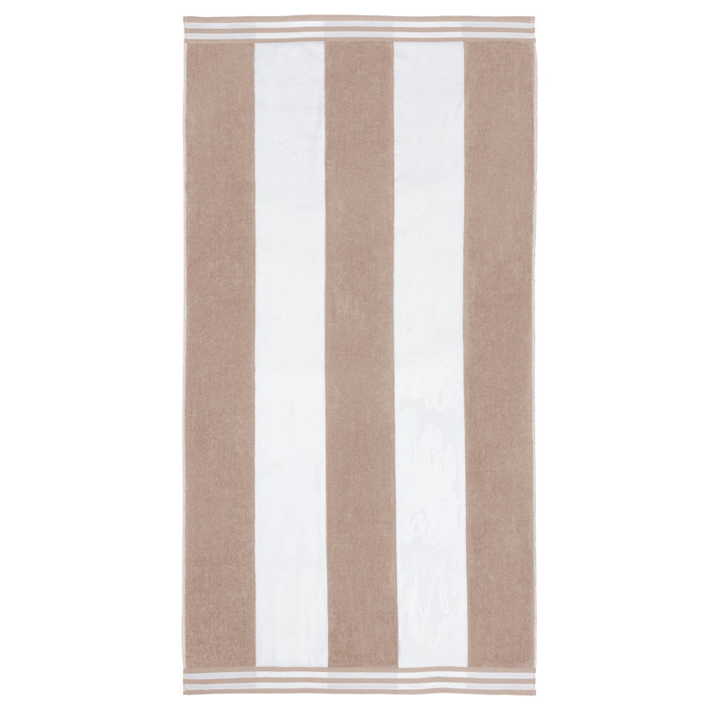 Serviettes de plage surdimensionnées en coton à rayures Calheta, Taupe, 1