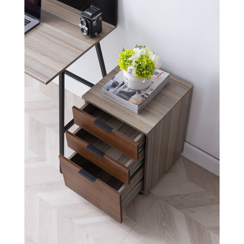 Horace 3-Drawer Vertical Filing Cabinet, Brown/Light Gray