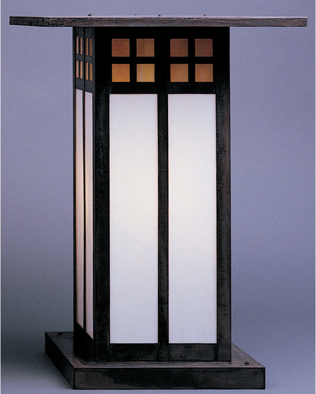 Luminaire suspendu à 1 lumière Glasgow, H 23,5 po x l 18 po x P 18 po, Mission brun, Or blanc irisé et blanc opalescent