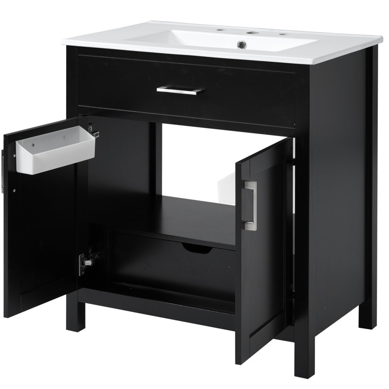 Meuble-lavabo 30 po avec comptoir en céramique, Noir