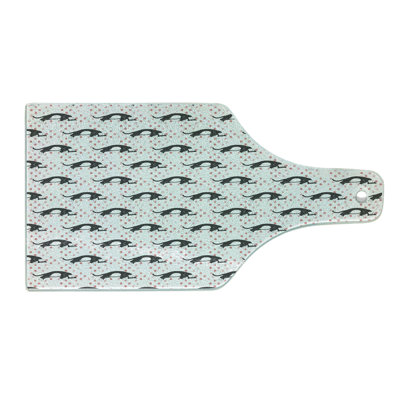 Ambesonne Cats Tempered Glass Cutting Board Sleeping Cat Cartoon Grey Pink