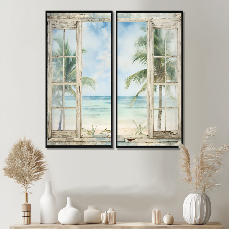 Décoration murale Tropical Beach Windows Horizon II - Coastal Coastal Windows, H 32 po x l 32 po, Noir
