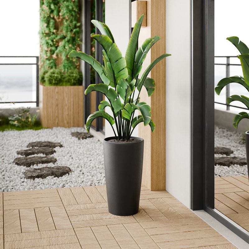 Tall Round Planter Set of 2, 22 Inch Tall Decorative Planter Pots for Outdoor Indoor Garden Patio Front Porch, Black