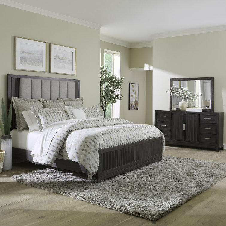 Keniston Upholstered Bed, Dresser & Mirror