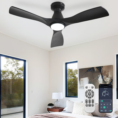 Ventilateur de plafond encastré à profil bas de 42 pouces à 3 pales noires avec lumières et télécommande