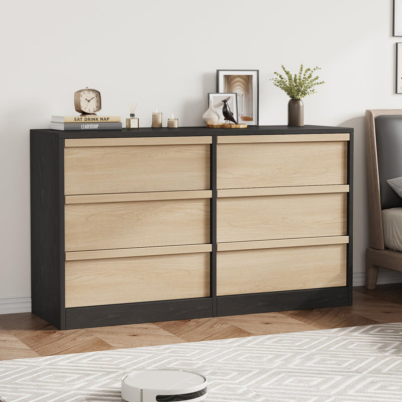 6-Drawer Dresser, 46" Wide Storage Chest for Bedroom, Living Room, Nursery & Entryway, Black