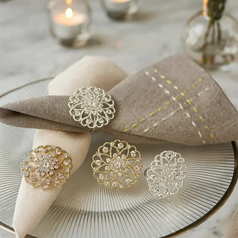 Rond de serviette Elegant Crystal Flower, Argent