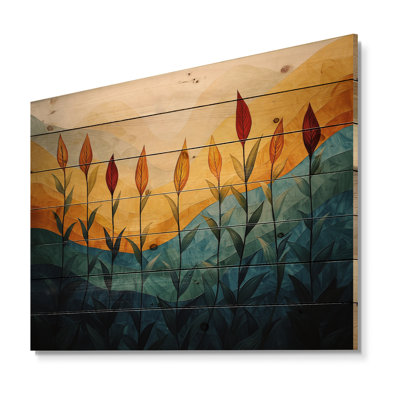 Abstract Botanical Field Of 4 Seasons Flow III - Flowers Wood Wall Decor - On Natural Pine Wood