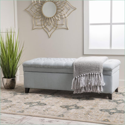 Storage Ottoman for Living Room/Bedroom | Contemporary Button-Tufted | Beige Fabric