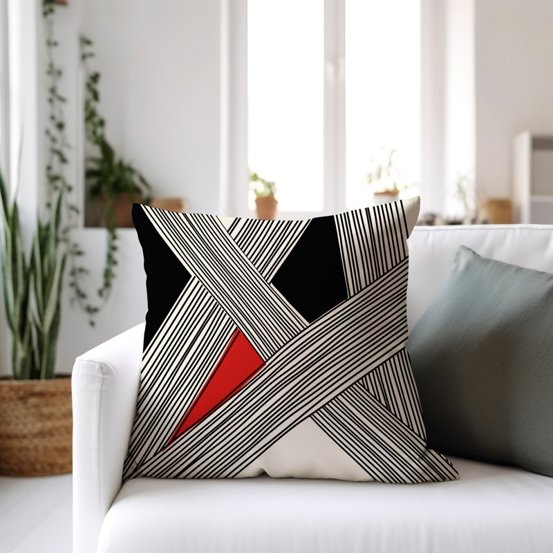 Cassie Abstract Outdoor Reversible Throw Pillow, 15"H x 15"W, Red/Cream/Black