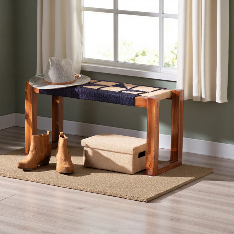 Banc d'appoint à motif ajouré Preston, bleu marine et brun Natura, H 15,55 po x l 31,29 po x P 11,5 po