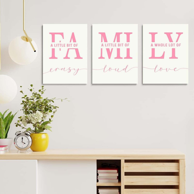 3 Piece Wrapped Canvas Print, Pink