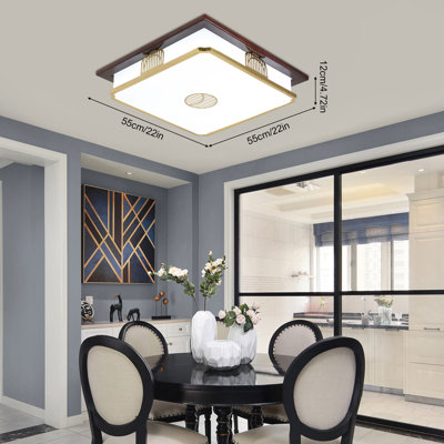 Ceiling Light Flush Mount Light Fixture Square LED Ceiling Lamp 19.68 Inch Wood Ceiling Light with Acrylic Lampshade 3 Color Stepless Dimmable Remote Control&Night Light Mode 48W Indoor Ceiling Lighting for Bedroom Hallway Kitchen Bathroom Laundry