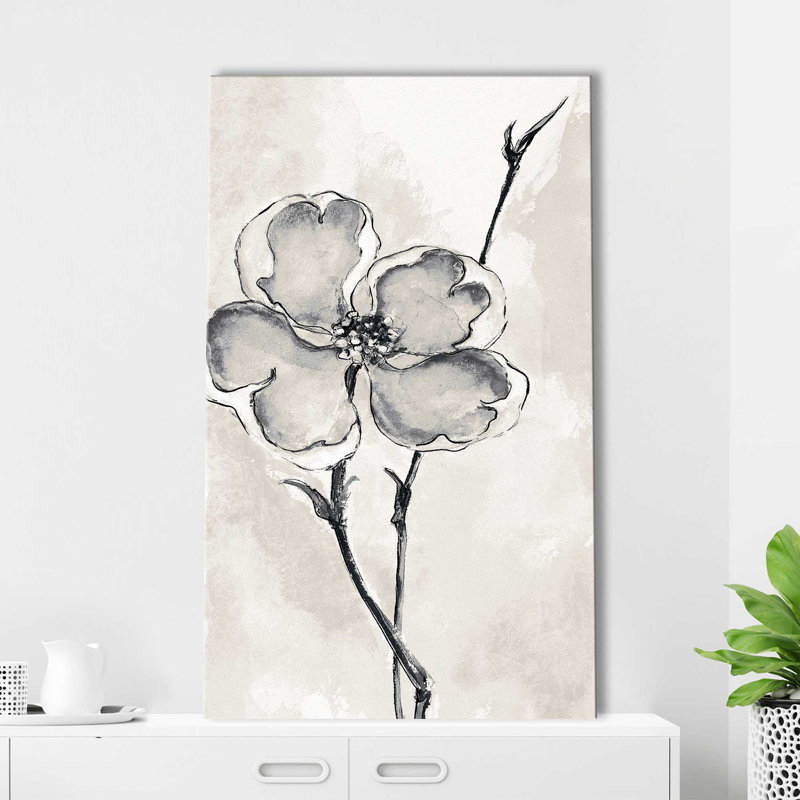 Cornouiller solitaire II taupe - Peinture, L 18 po x H 30 po, Toile tendue