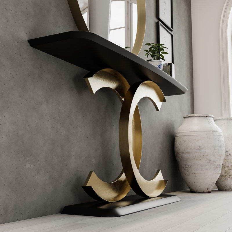 Console Table, Black/Gold, 31.5" H x 59" W x 13.78" D