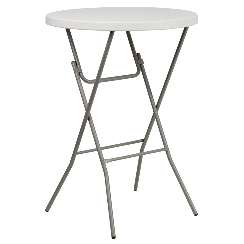 Elegant 31.5" Round Bar Height Folding Table in Granite White and Gray