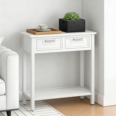 Wooden Console Table With 2 Drawers And Open Shelf, Narrow Sofa Side Table For Entryway, Living Room, And Hallway