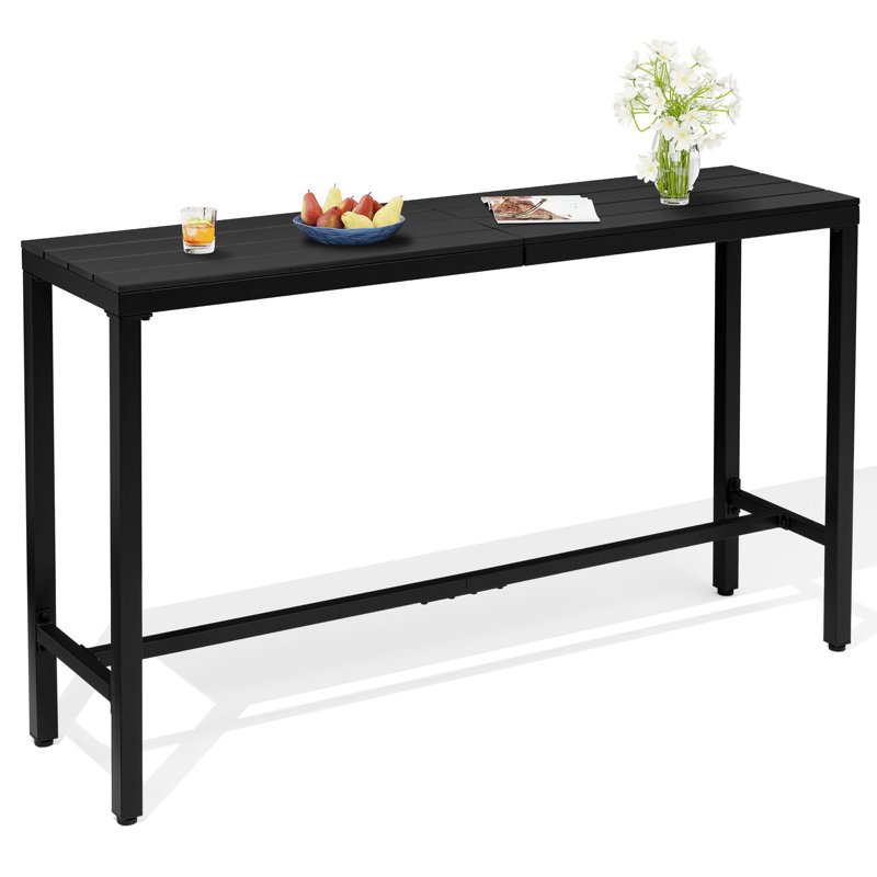 Arboleya Rectangular Metal Outdoor Bar Table with Leveling Knob, Black, 37.09" H x 63" L x 15.67" W