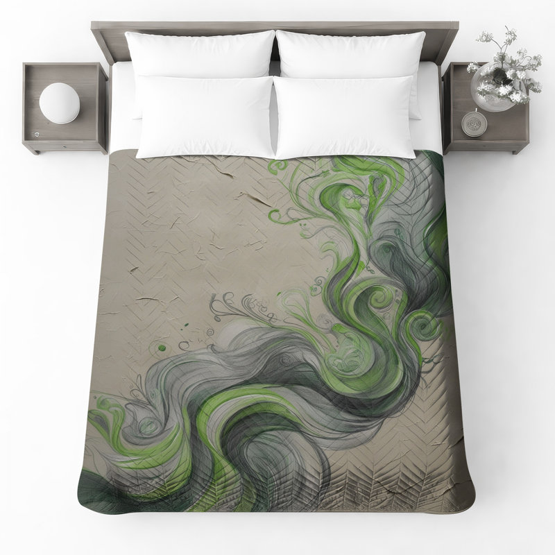Couvre-lit tourbillonnant des vagues vertes, Double