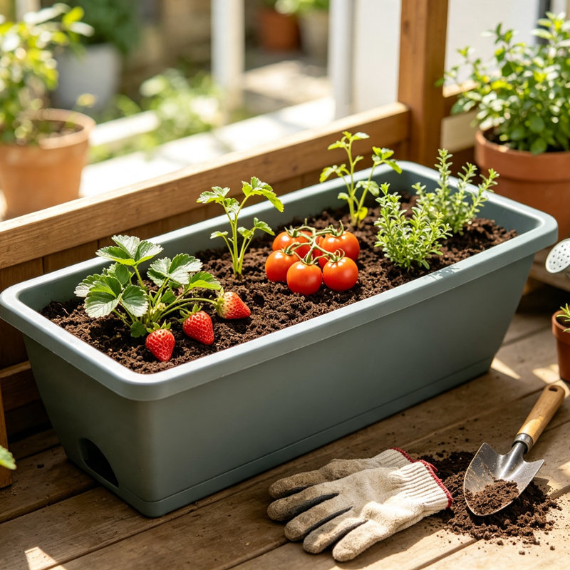 Plastic Outdoor Planter Box, 13.7cm H x 42cm W x 18cm D