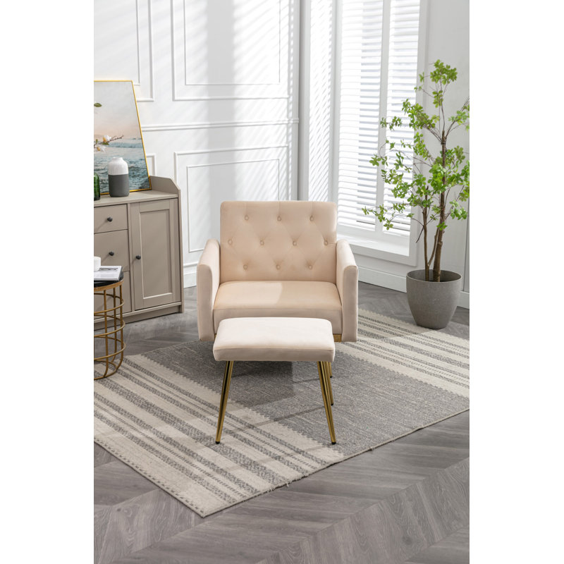 Chaise d'appoint avec accoudoirs et dossier réglables, Velours beige