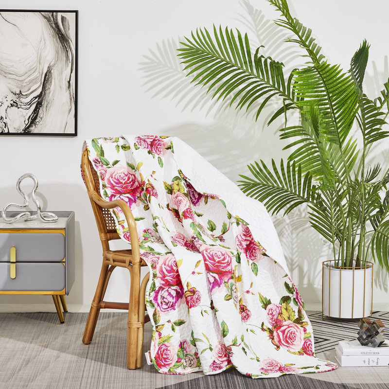 Quilted Throw Blanket, 50" W x 60" L, Pink/White