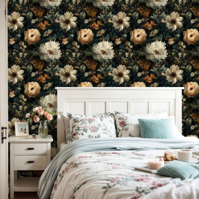 Papier peint auto-adhésif mural à motif floral auto-adhésif à motif floral rétro pour mur de cuisine pour chambre à coucher 24 po x 118 po