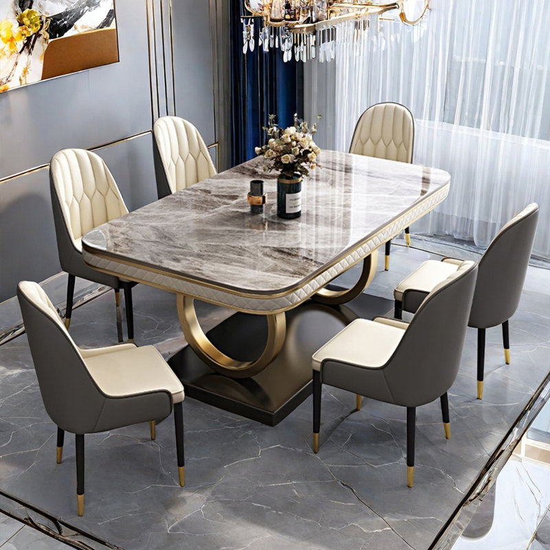 Ensemble de table de salle à manger rectangulaire de luxe de style italien, H 30,3 po x L 63 po x l 35,4 po, Gris
