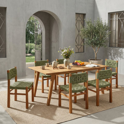 Capri Patio 7-Piece Acacia Wood Dining Set With Woven Wicker Chairs