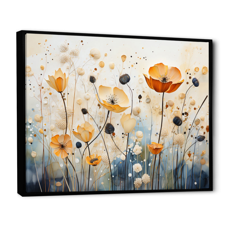 Décoration murale orange et bleu avec sourdine botanique I - Botanicals abstraits, H 34 po x l 44 po x P 1,5 po
