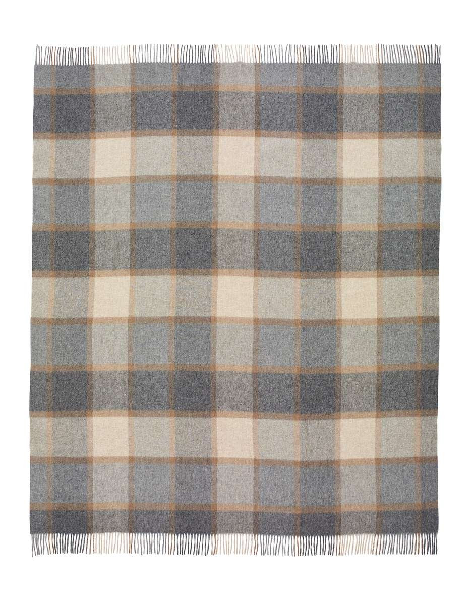 Merino Lambswool Throw/Blankets Reversible Wool Throw Blanket, Blue/White/Gray Patchwork