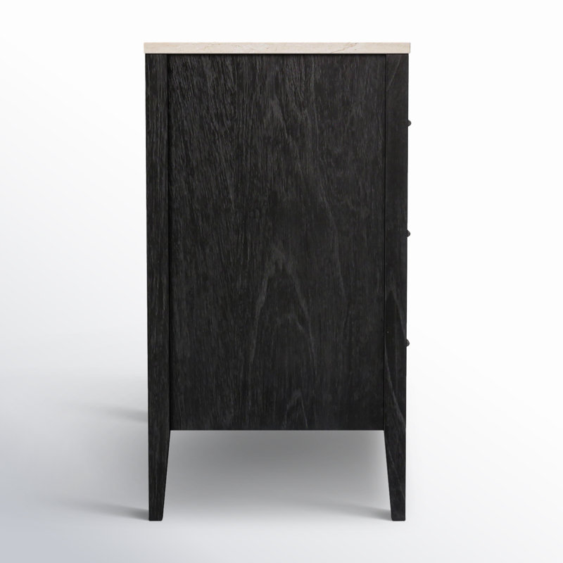 Mayfair 3 Drawer Wood and Marble Chest, Washed Black/Ivory
