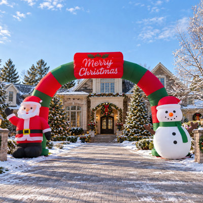 26Ft Christmas Inflatable Arch with Santa & Snowman, Blow Up Entrance Archway Holiday Decoration with Built-in Blower for Yard, Parties & Events