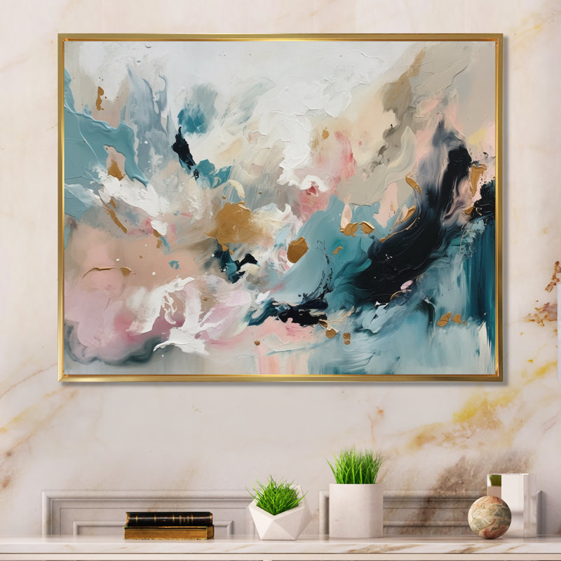 Delicate Brushstrokes, peinture abstraite V - Reproduction d'art sur toile, H 24 po x l 32 po x P 1 po, Cadre flottant doré