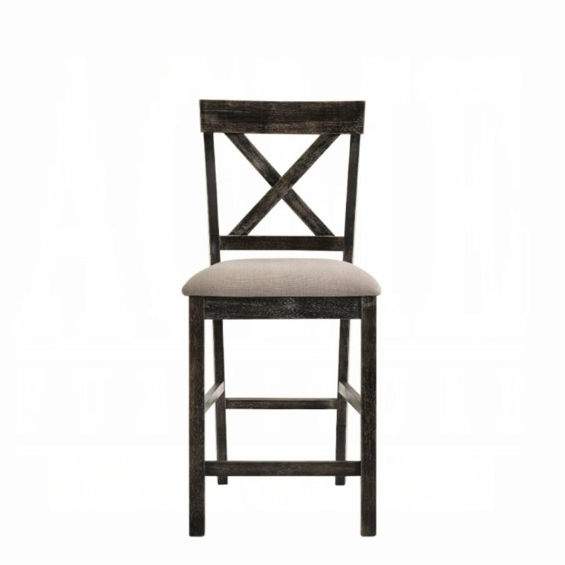 Deux chaises de salle à manger sans accoudoirs, siège en lin, brun clair et gris antique, profondeur de siège de 16 pouces, bois en forme de X, motif uni