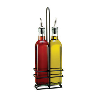 Bouteilles d'huile et de vinaigre 16 oz, support en acier thermolaqué noir TableCraft Prima Collection