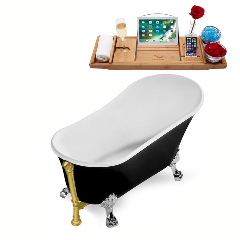 1501.1mm x 701mm Soaking Acrylic Bathtub, Brushed Gold, Polished Chrome