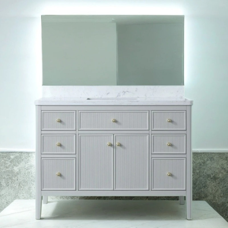 Nordic Minimalist 48" Freestanding Bathroom Vanity| Solid Wood Construction With Engineered Marble Top | Integrated Ceramic Basin | Slim Frame Design For Modern Bath Spaces