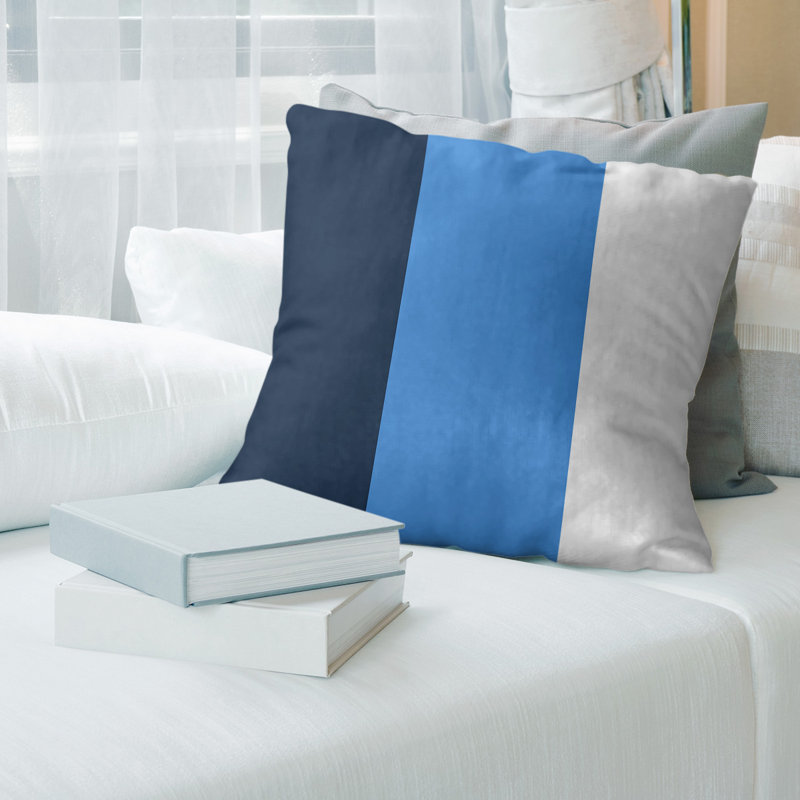 Striped Reversible Throw Pillow, White Side/Blue Mid, 18" x 18", Cotton Twill