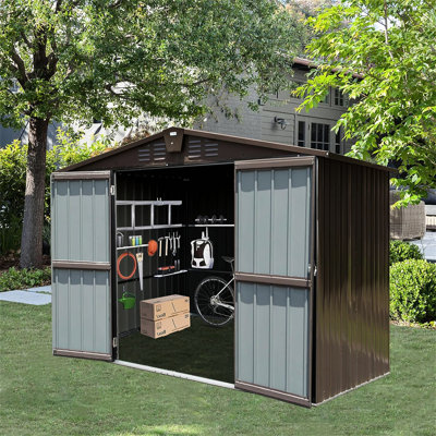 Remise de jardin 10 pi x 8 pi - Métal, ventilation à double porte verrouillable et imperméable pour preuve d'extérieur en métal brun, rangement