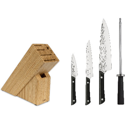 Kai PRO 5 Piece Slimline Block Set, Includes 8" Chef, 3.5" Paring and 6" Utility Knives, Knife Block Set, Japanese AUS6M Stainless Steel Blades, Full-Tang POM Handles