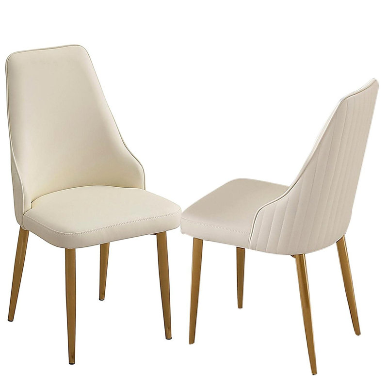 Chaise de salle à manger avec pieds en métal robuste et cuir blanc (ensemble de 2)