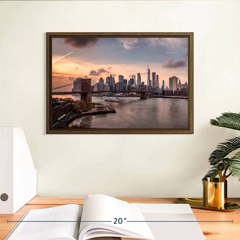 Brooklyn Dusk, 13 po x 9 po, Cadre flottant noyer