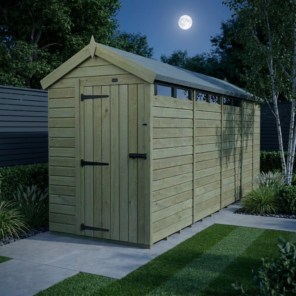 Total Sheds 5ft x 17ft Security Apex Shed - Heavy-Duty Hasp Staple Anti-Tamper - Pressure Treated Timber - UK Manufactured